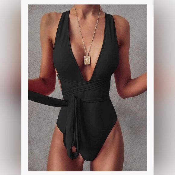 Lilosy Other - Lilosy Sexy Tie Criss Cross Plunge One Piece #1068 NWOT